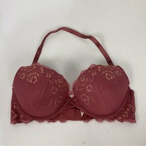 Ambrielle Pink Lace Plunge Pushup Bra 36C